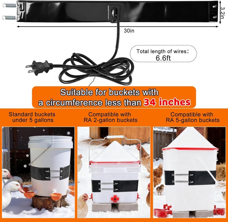 Strdfeve Thermo Bucket Belt Heated Strap Compatible with RentACoop 2-5Gallon Chicken Waterer,Auto-Thermostatic Chicken Water Heating Wrap with 6.6ft Power Cord,Keep Poultry Water from Freezing in Winter - Image 2
